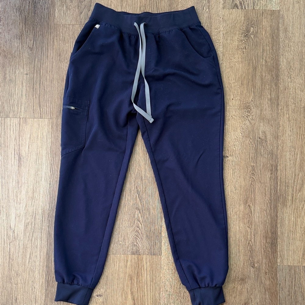 Figs Navy Jogger Pants with Light Gray Drawstring